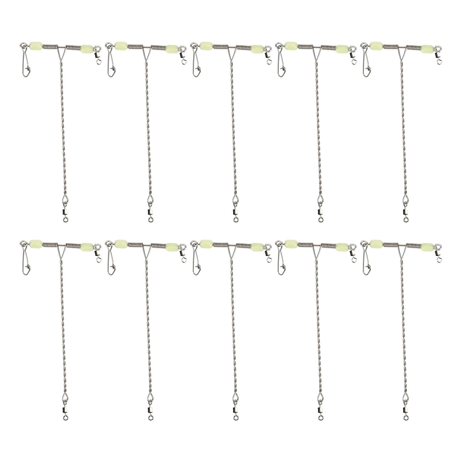 Whispern Cloud 10 Pcs 50lb Stainless Steel Fishing Wire Leaders with Luminous Beads & Snap Swivel, Anti-Tangle Anti-Bite Trace Line for Sea Beach Pier Boat Fishing