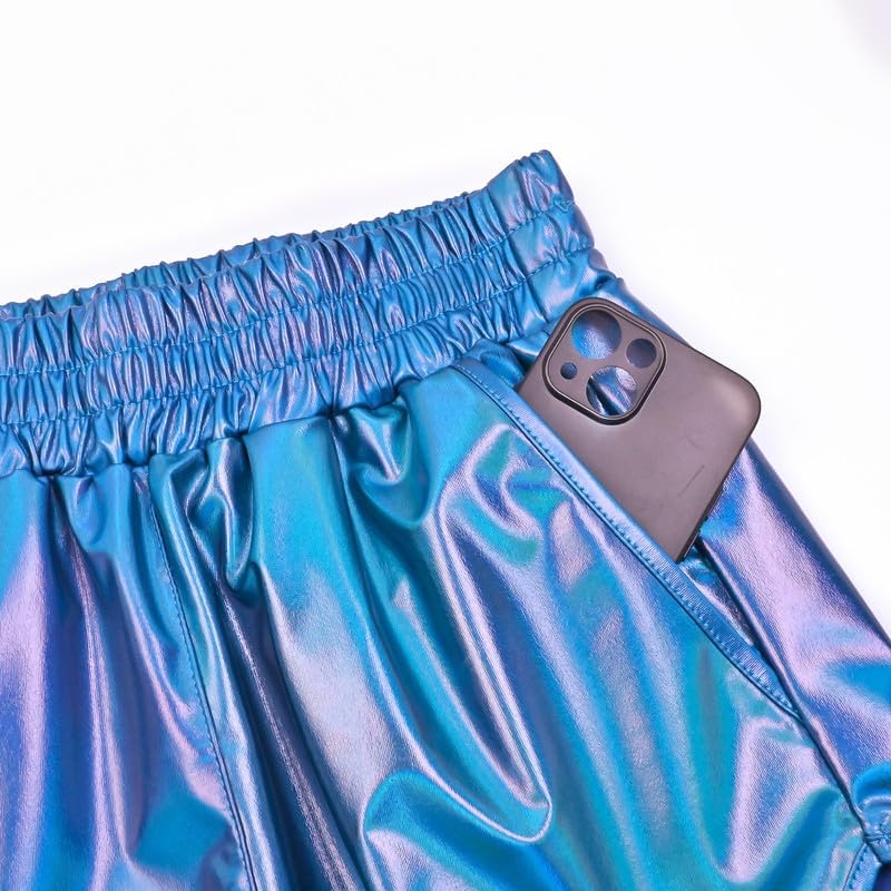 Image of Perfashion Women's Metallic Shiny Shorts Sparkly Hot Yoga Outfit