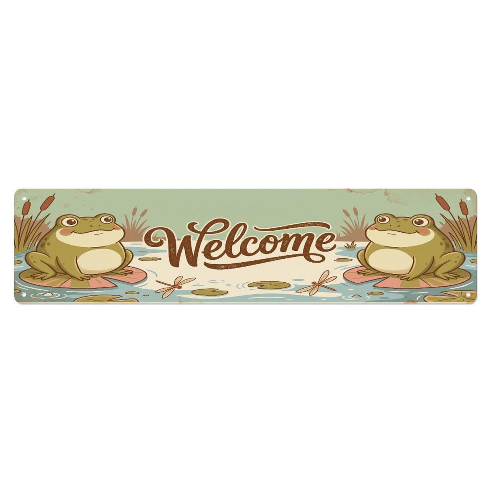 Cxhjca 4X16inch(10X40cm) Vintage Welcome Bullfrog Marsh Metal Tin Sign