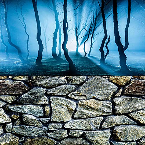 ELEBOX Fish Backgrounds Paper Double Sides 3D Stone & Trees Aquarium Background Picture 19' x 48' Fish Tank Background