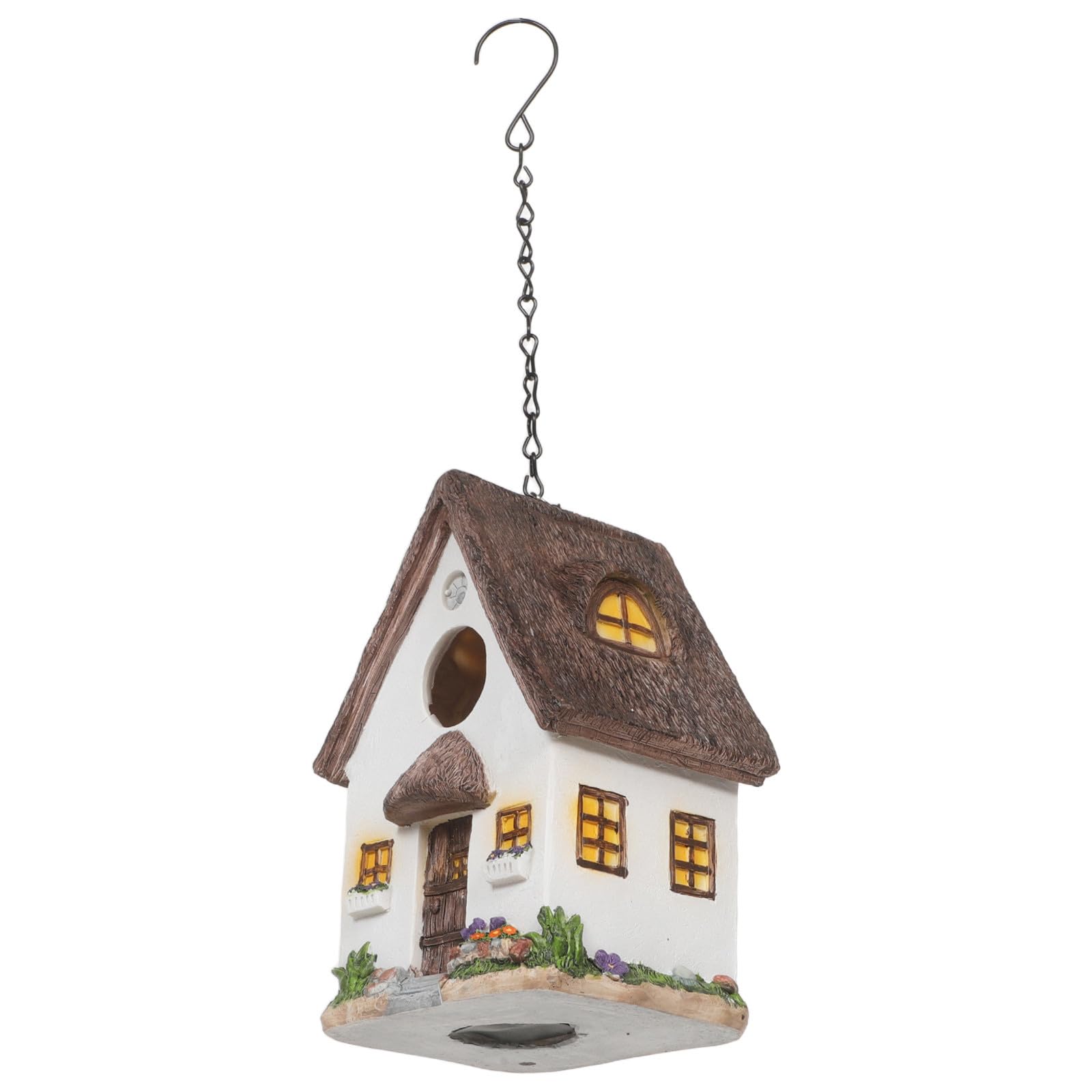 HEMOTON Casa para Pájaros de Resina Colgante con Techo de Paja para Jardín, Resistente la Intemperie, Decoración Exterior Adecuada para Aves Naturales y Cercas