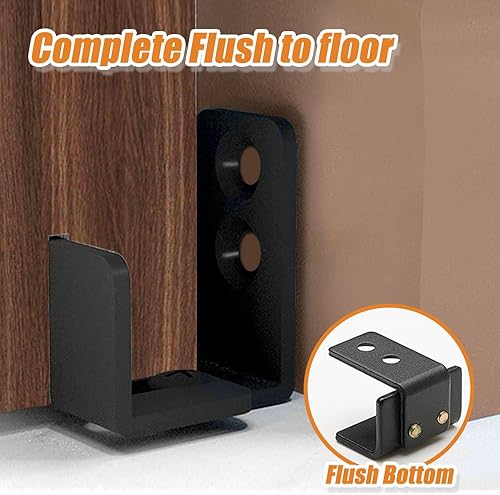 Miniatura 6 de Yahpetes 1 guía de piso para puerta corrediza, guía de piso de puerta de granero de doble rueda, rodillo ajustable montado en la pared, guía de piso