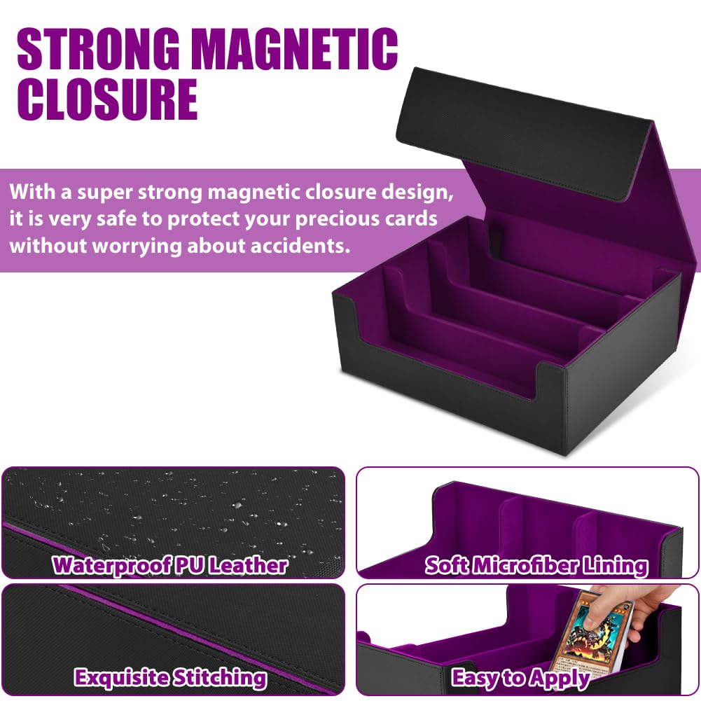 Aolso Deck Box per Carte Magic The Gathering, Scatola Magnetica per Carte da Collezione, Carte da Gioco, per 2400 Carte, Deck Case con 8 Separatori per Carte(Viola)