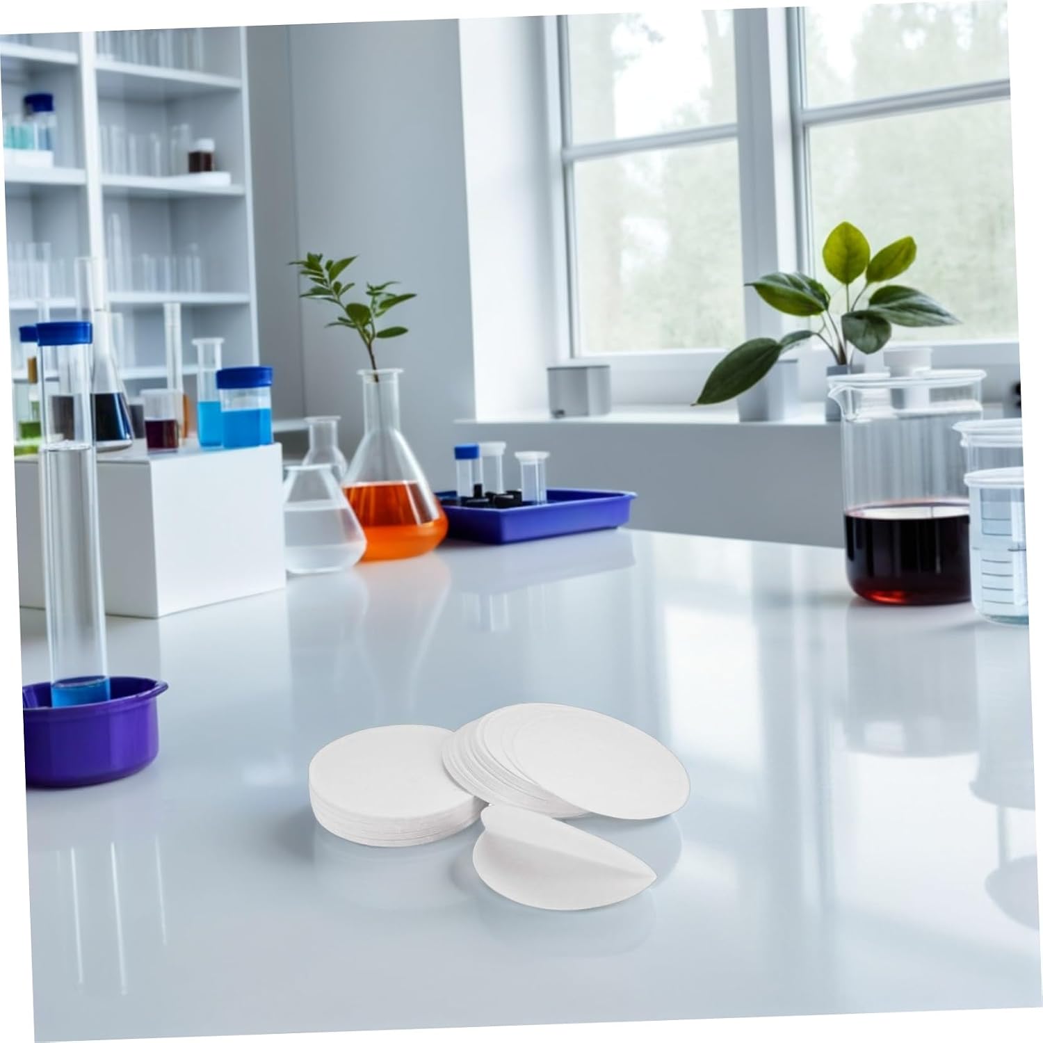 Luxshiny 100 Sheets Lab Filter Paper 90mm Synthetic Filter Discs Test Paper Sheets for Chemistry Lab