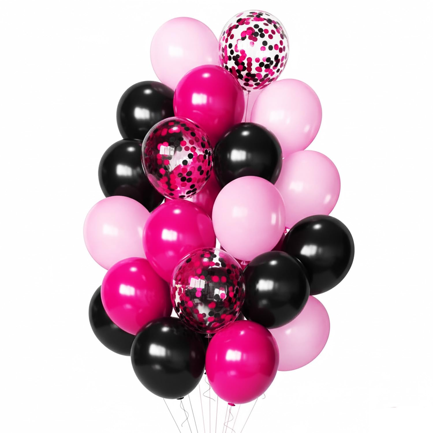 12inch 50pcs Hot Pink and Black Latex Balloons,Pink and Black Confetti Balloons for Birthday Party Decorations