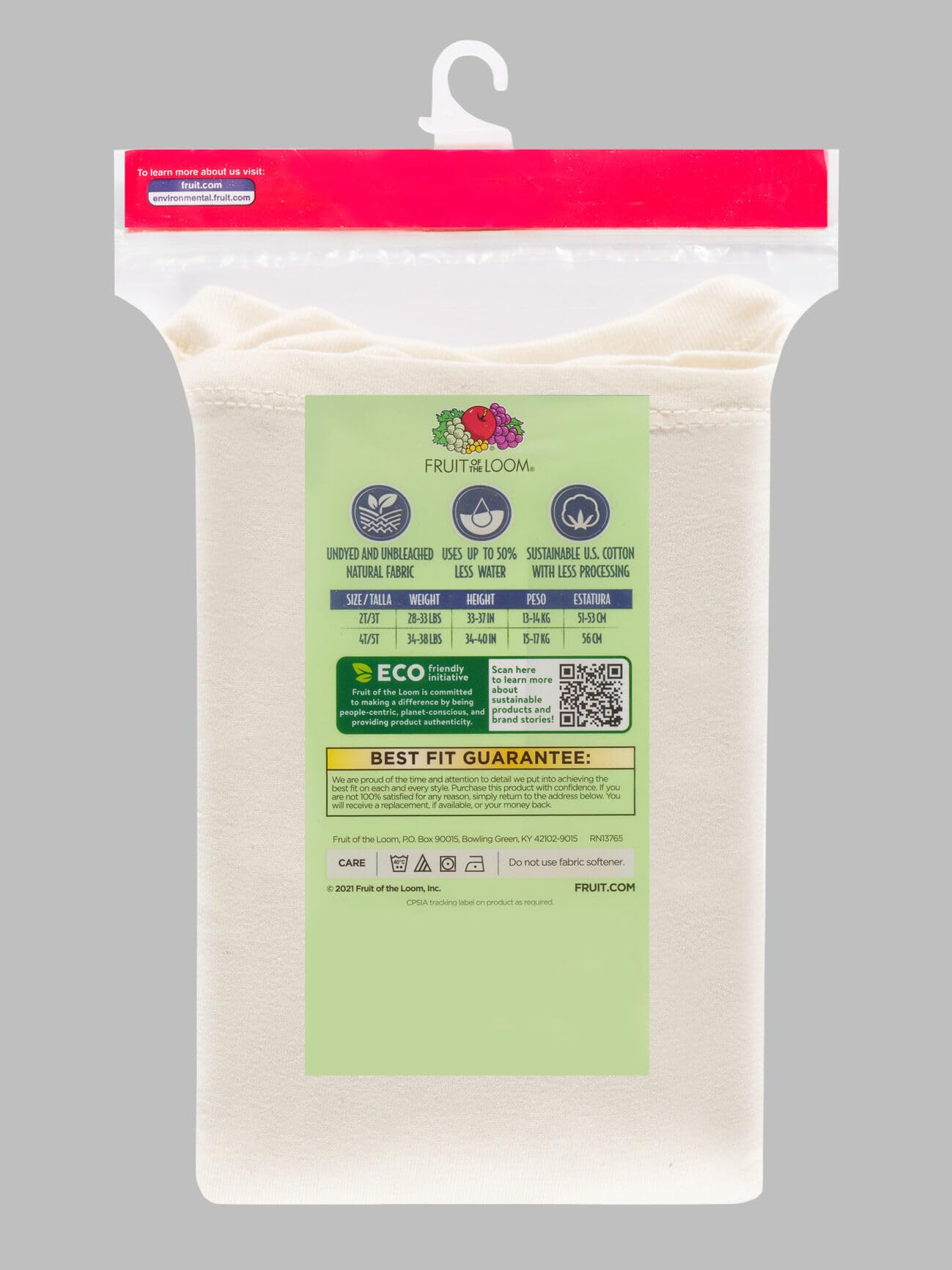 Fruit of the Loom T-shirt girocollo in cotone naturale per bambini, confezione da 6