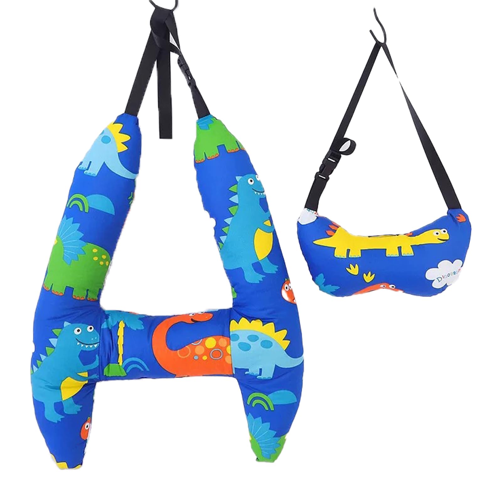Car Pillow for Kids, H-Shape Car Seat Pillow for Kids, Portable Travel Pillow, Adjustable Neck Pillows for Long Trips (Dinosaur)