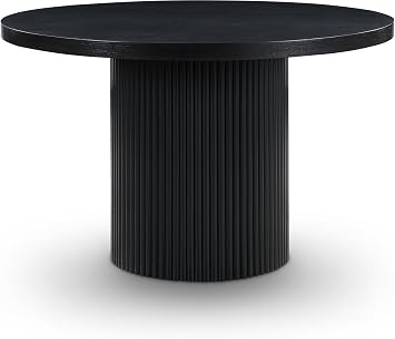 Meridian Furniture 728Black-T Belinda Collection Mid-Century Modern Dining Table, Solid Wood Base, Black Finish Oak Wood Veneer MDF Top, Round Top, Fluted Base, 48" W x 48" D x 31" H, Black