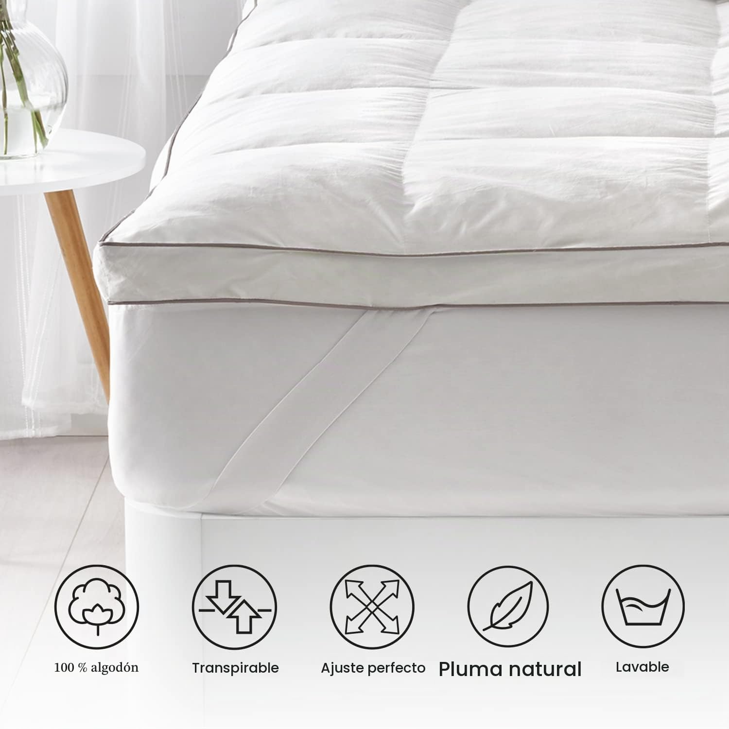 What The Sleep - Topper de Plumas 150x190 cm - Sensación Nube - Sobrecolchón Grosor 5 cm, Pluma 100%, Transpirable Gran Acogida, Extrasuave, Cubrecolchón