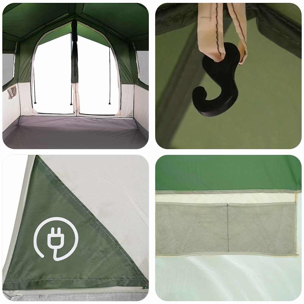 Tente familiale pour personnes - Vert et blanc - Polyester 185T imperméable avec revêtement en polyuréthane - Pour camping, jardin, plage, extérieur - Protection contre la pluie
