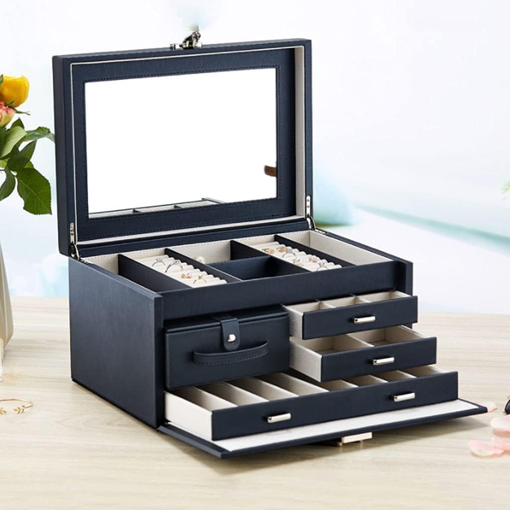Armoire à Bijoux Boîte à Bijoux Organisateur étui à Bijoux en Cuir 4 tiroirs Rangement de Bijoux avec Serrure avec Miroir Organisateur de Bijoux boîte à Bijoux Excellent Cadeau