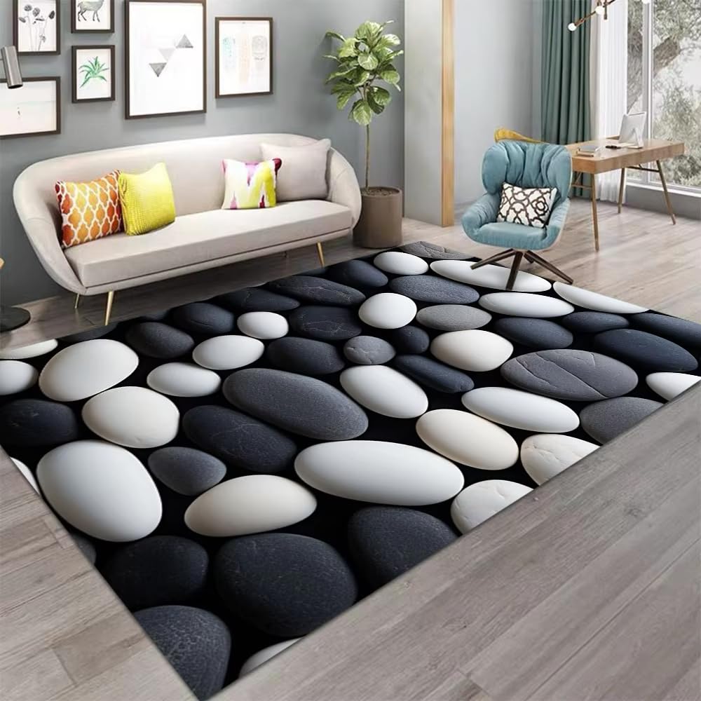 Tapis à motif galets 3D lavable en machine pour une maison propre
