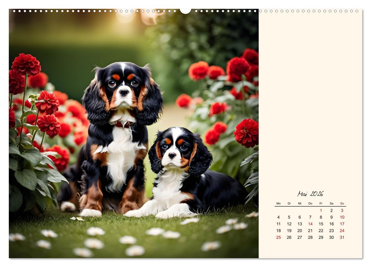 Goldige Kavalier King Charles Spaniels (Wandkalender 2026 DIN A2 quer), CALVENDO Monatskalender: Freundlicher Familien- und Seniorenhund (CALVENDO Tiere)