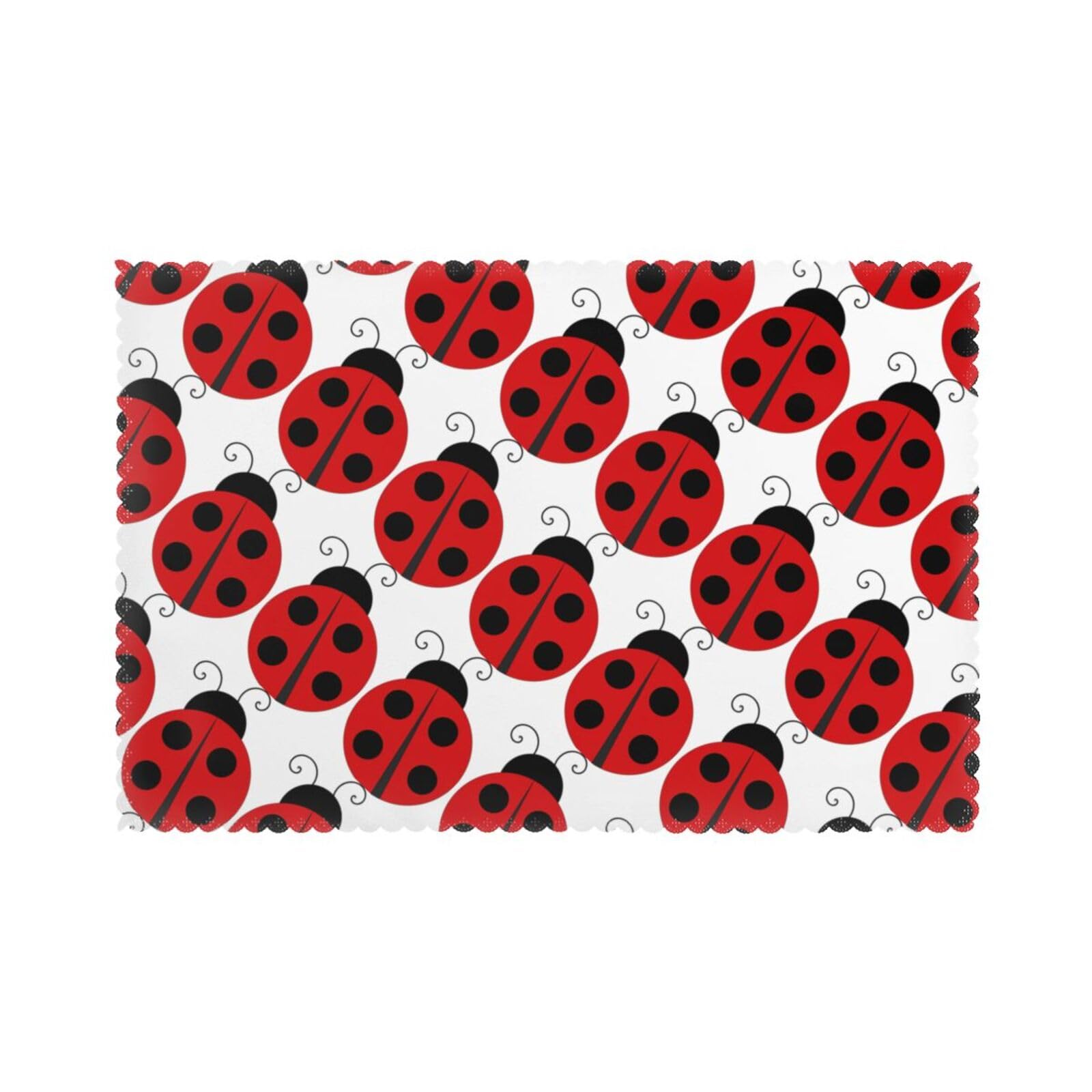 Ladybug Print Placemats Set Of 6, 12x18 Inch Polyester Washable Heat Resistant Kitchen Dining Table Mats