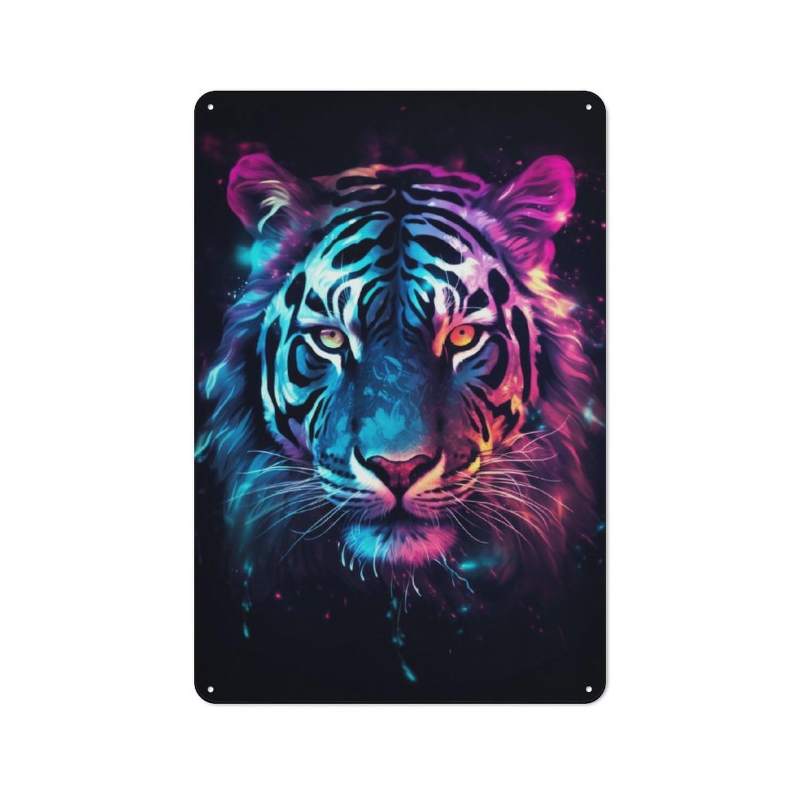 Junmoney Neon Tiger Nebulae Tin Wall Plaque 30X20cm With For Pub Or Café, For Collectors Of Retro Metal Wall Decor