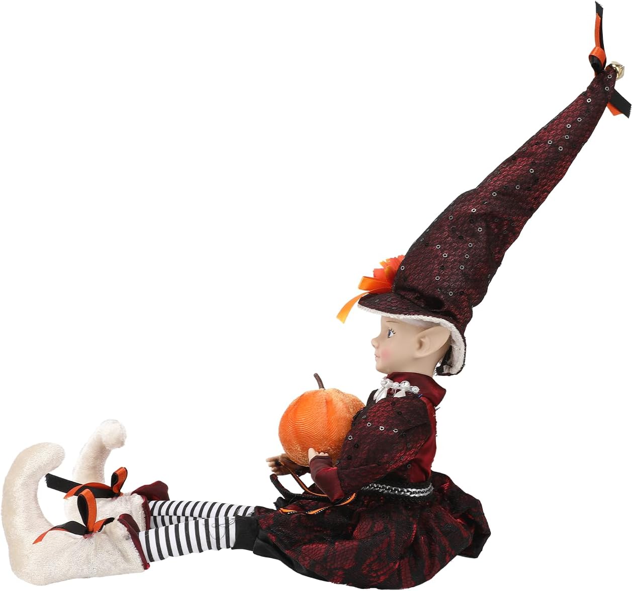 brableewear Halloween Fairy Elf Doll Posable Witch Sitting Doll Cute Elf Girl Holding Pumpkin Figurines Mantel Ornaments Home Decor