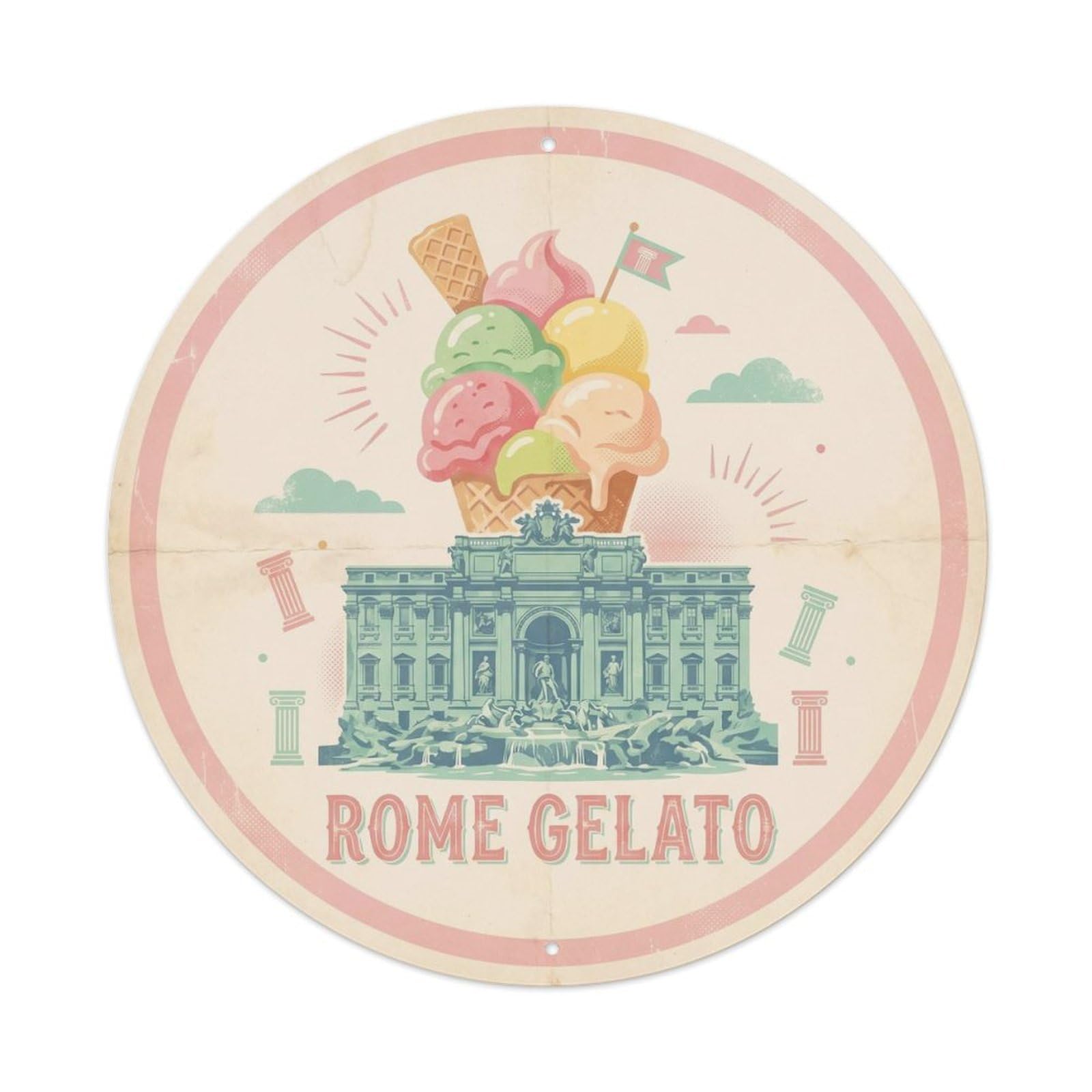 Rome Italy Heritage Food Travel Gelato Trevi Vintage Metal Tin Sign