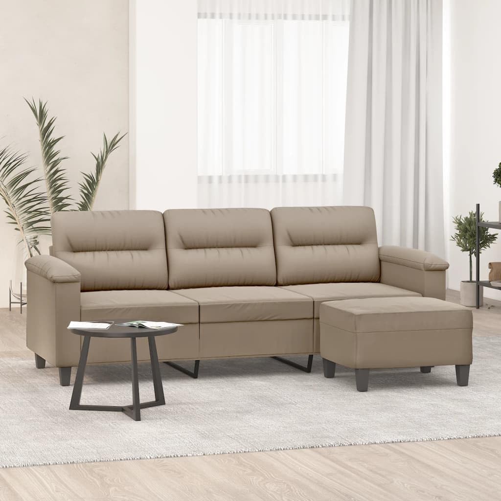 3-osobowa sofa z taboretem, kolor taupe, szerokość siedziska 180 cm, tkanina z mikrofibry, wytrzymały metalowy stelaż, wygodna do salonu
