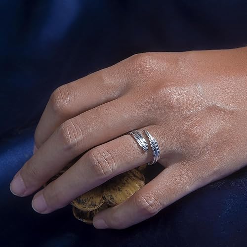 Miniatura 3 de Anillos de plumas de plata de ley 925 turquesa anillo ajustable vintage gótico acero inoxidable pluma anillo para mujer regalo