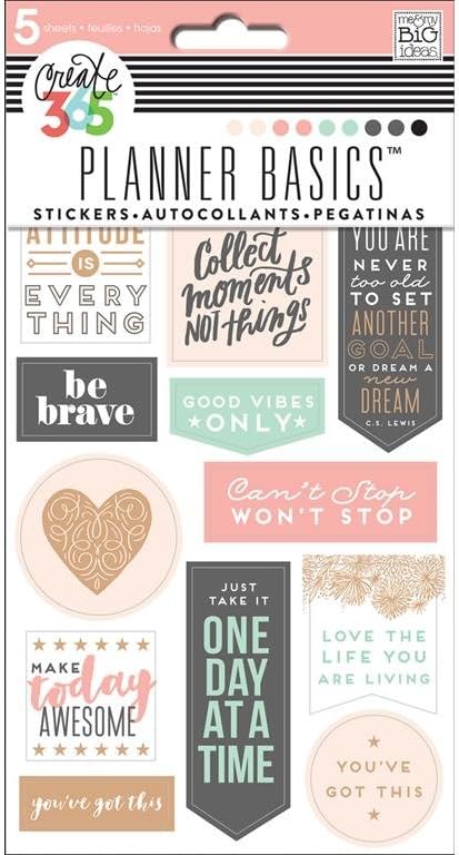 me & my BIG ideas Themed Stickers - The Happy Planner Scrapbooking Supplies - Good Vibes Theme - Multi-Color & Rose Gold Foil - Perfect for Scrapbooks & Paper Crafts - 5 Sheets, Over 340 Stickers