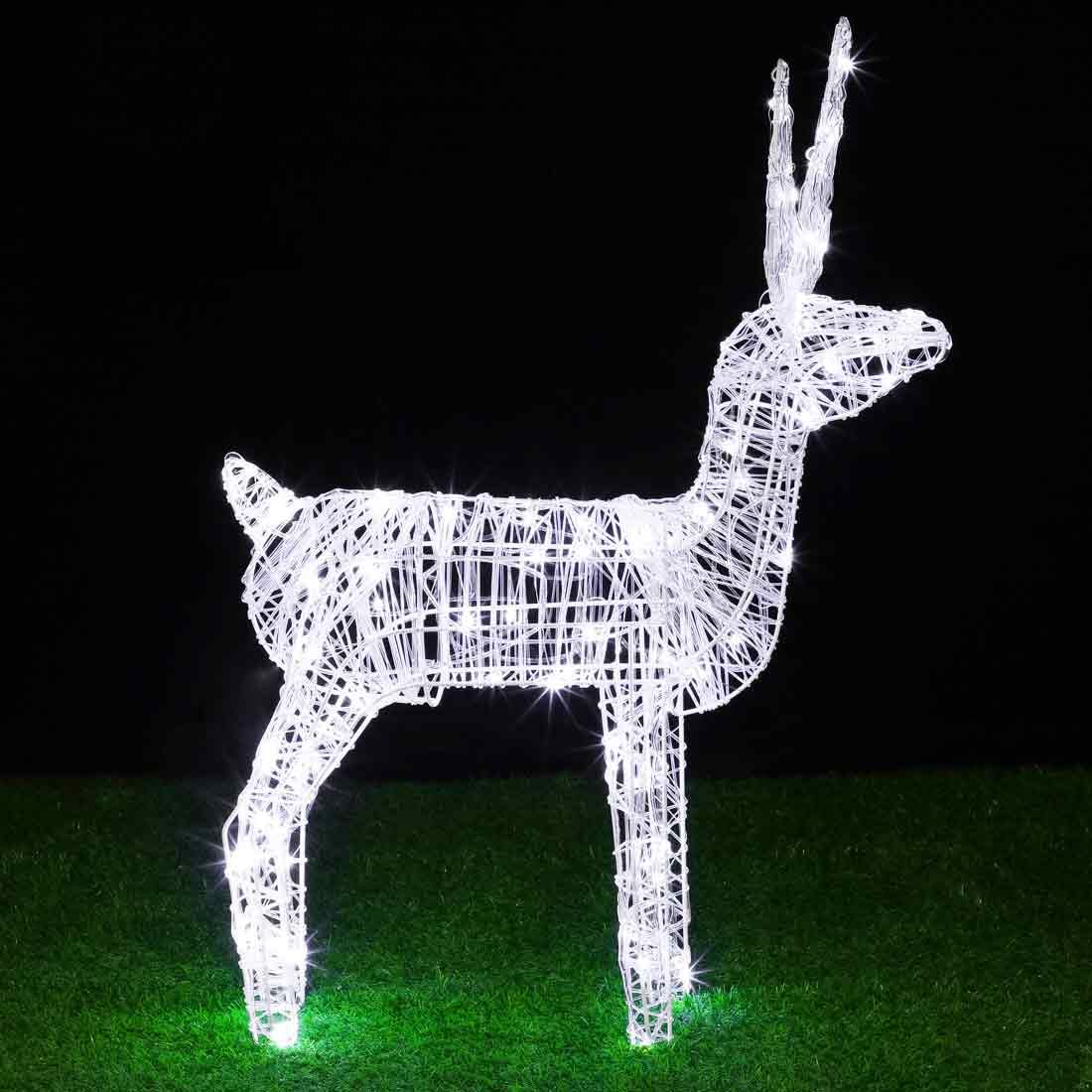 BAKAJI Rentier für Weihnachten, hell, Möbel für Außenbereich, Garten, 80 LEDs, kaltweiß, 3D, Weihnachten, Kabel, 8 m, Metallrahmen mit Timer, Höhe 80 cm
