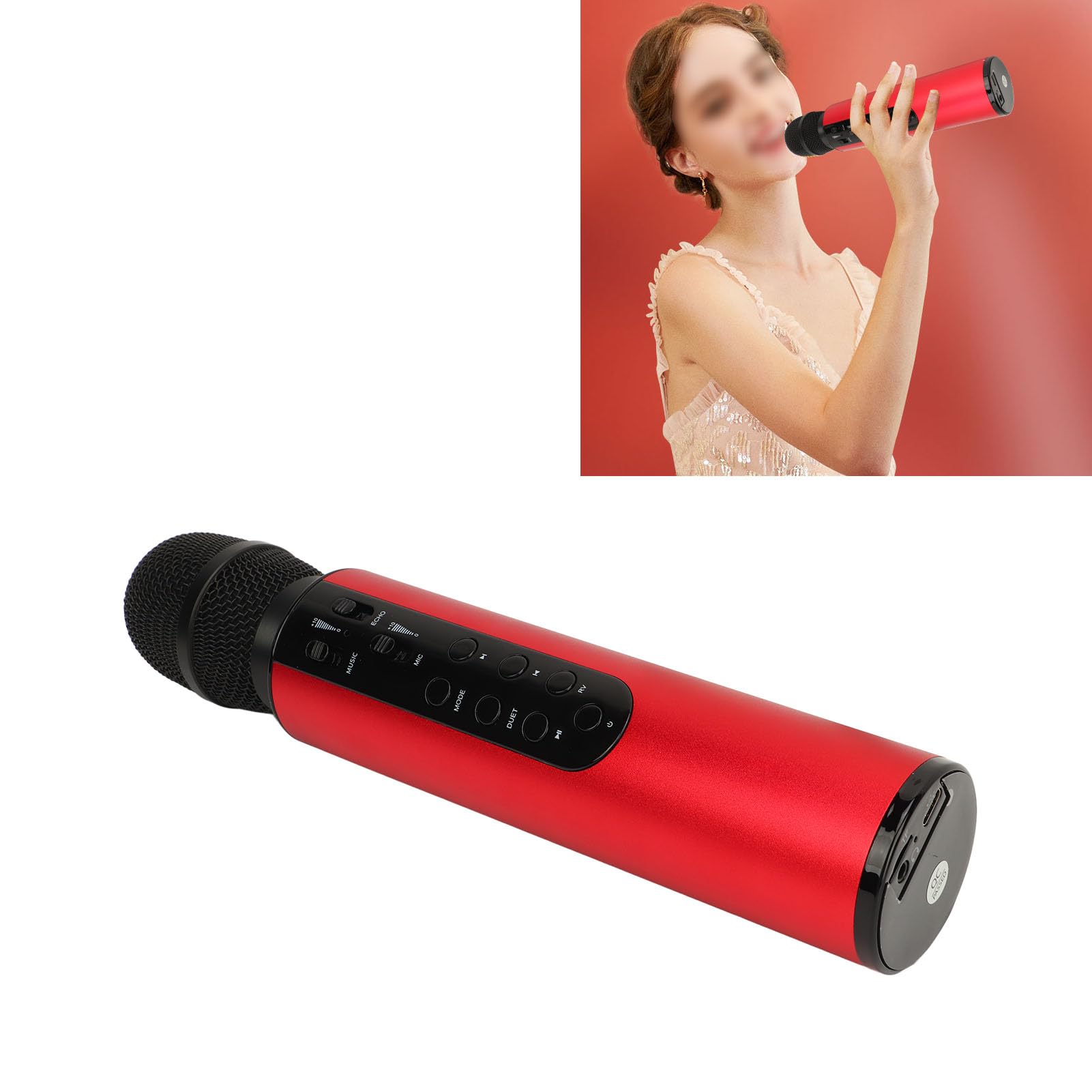 Micrófono Capacitivo inalámbrico Altavoz Dual Micrófono de Karaoke Micrófono Bluetooth portátil Micrófono de Audio para Cantar en casa Todo en uno (se envía con (Día)