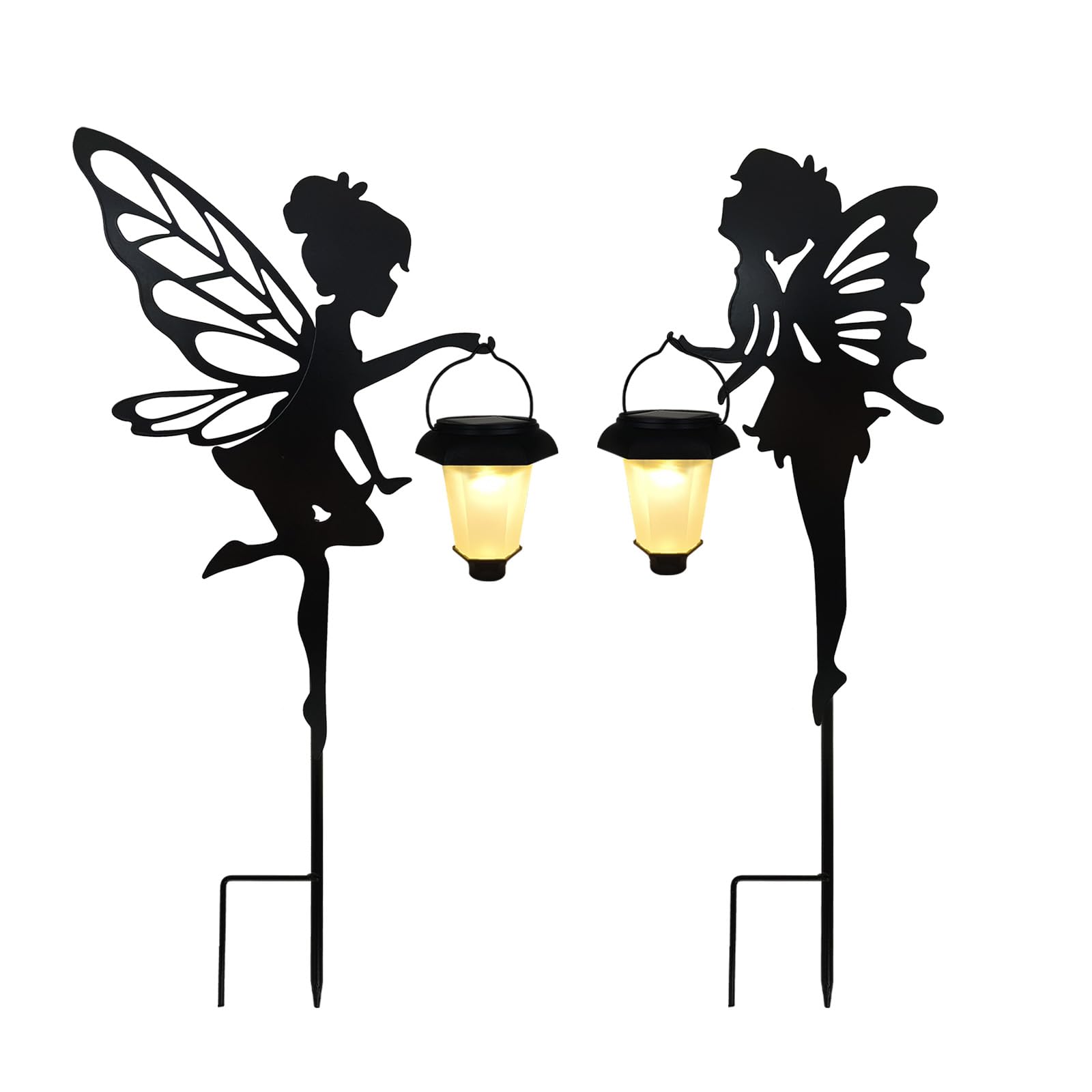 Solar Fairy Garden Stake Decorative Lantern, 2 Pack Metal Fairy Angel Garden Silhouette Lights for Lawn, Pathway, Patio, Yard Outdoor Decor