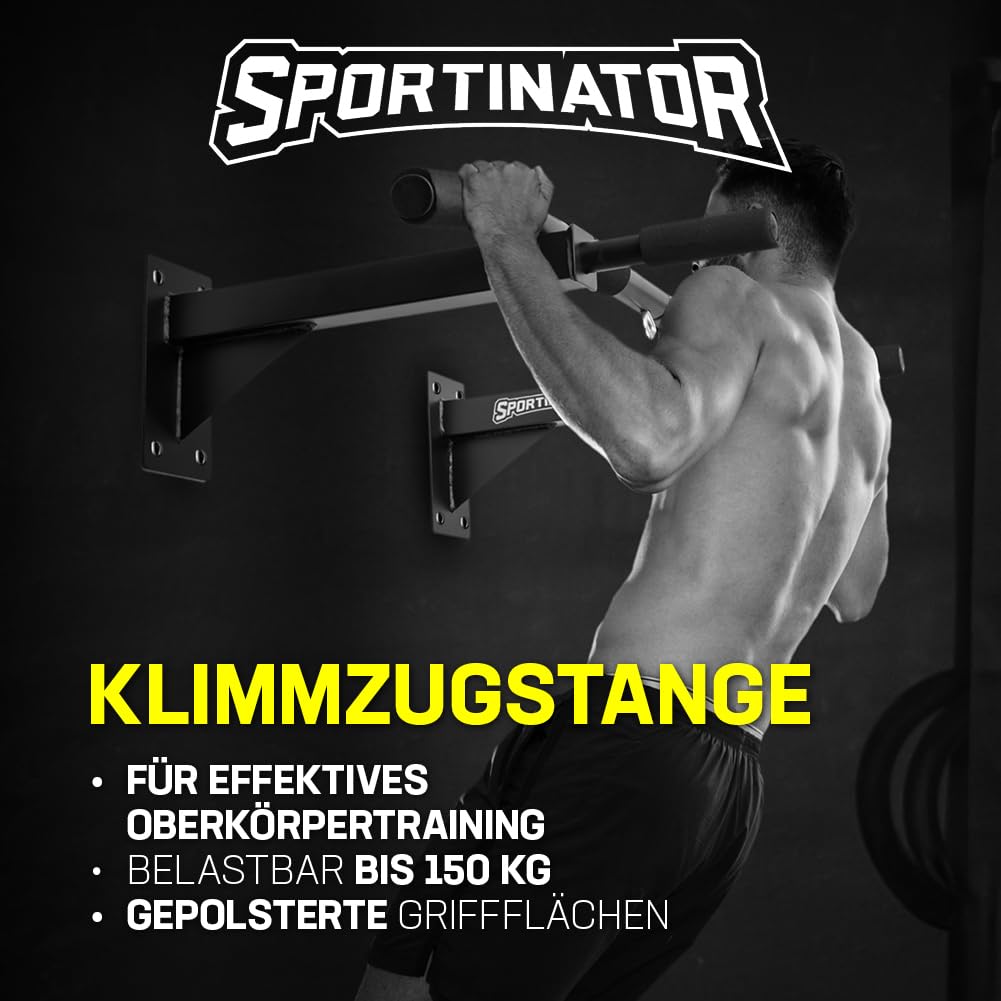 SPORTINATOR Drążek do podciągania z akcesoriami do montażu, do ćwiczeń kulturystycznych, wysokiej jakości stal nierdzewna, unisex