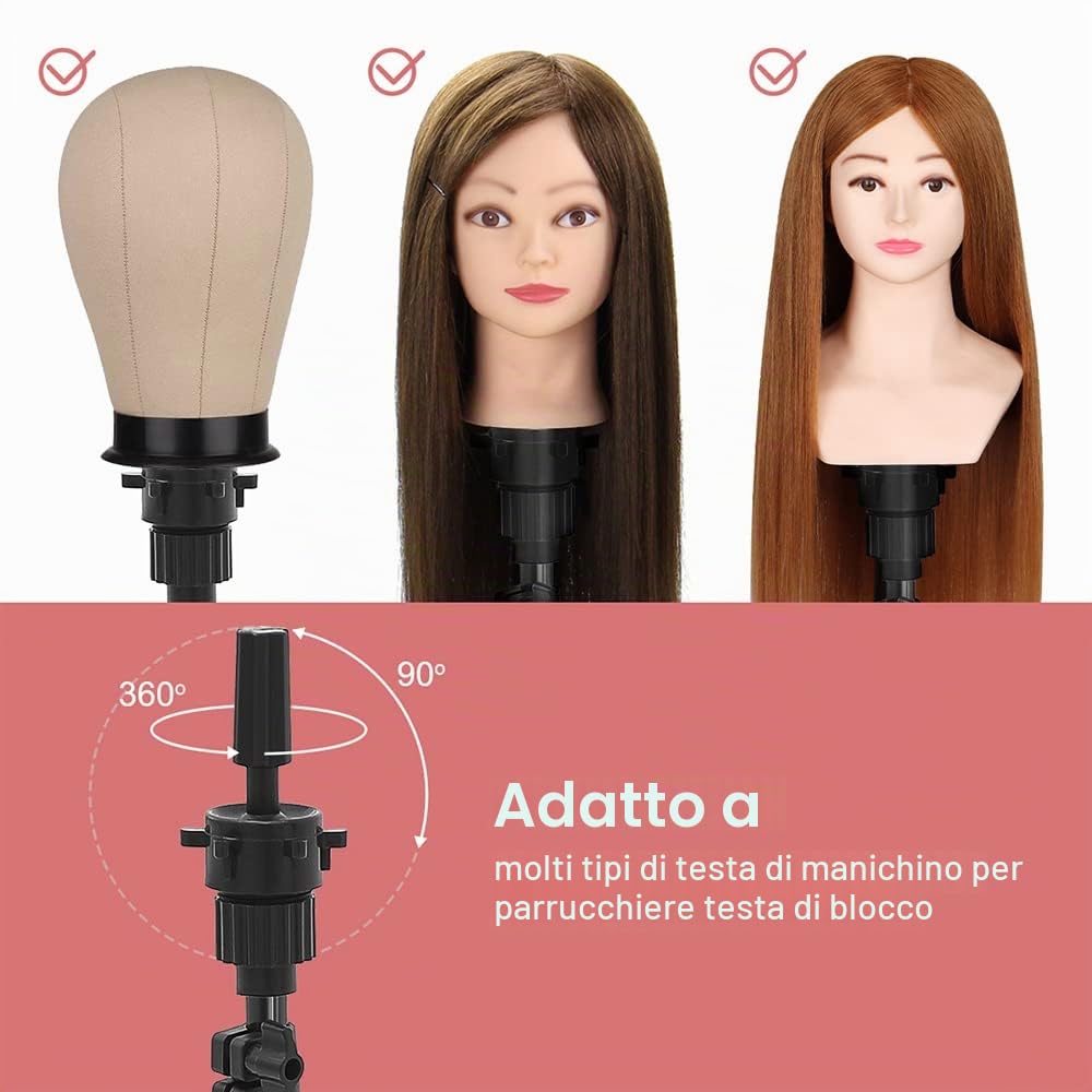 Manichino Head Stand, DanseeMeibr Plus Parrucca Head Stand Metallo Treppiede Stand Pieghevole Inverso Regolabile (17-56Inch) Parrucca Stand Treppiede per Parrucche Training Head