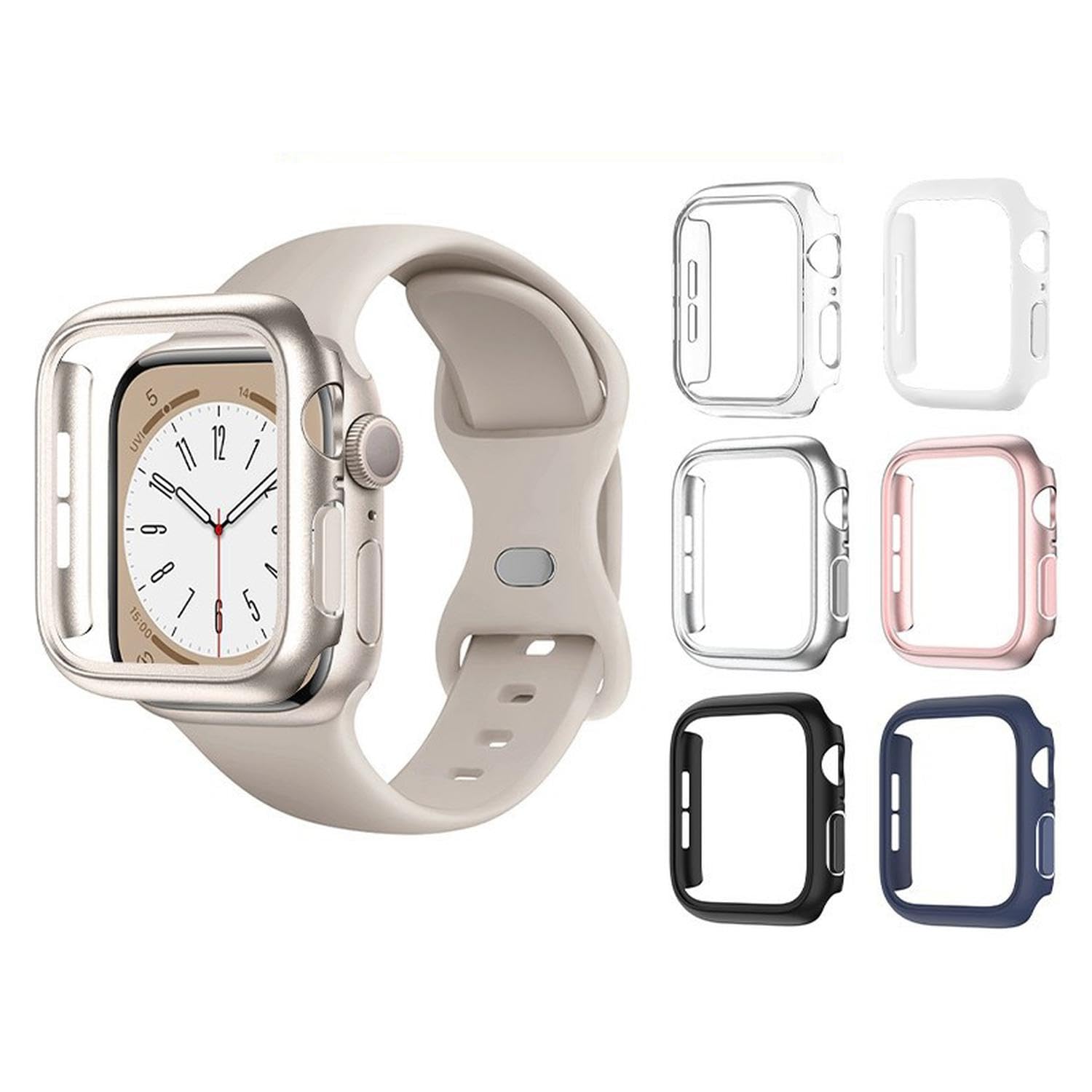 Custodia rigida per Apple Watch 41 mm Series 8/9/SE 2, bumper ultra sottile, retro aperto, protezione trasparente, colore: bianco