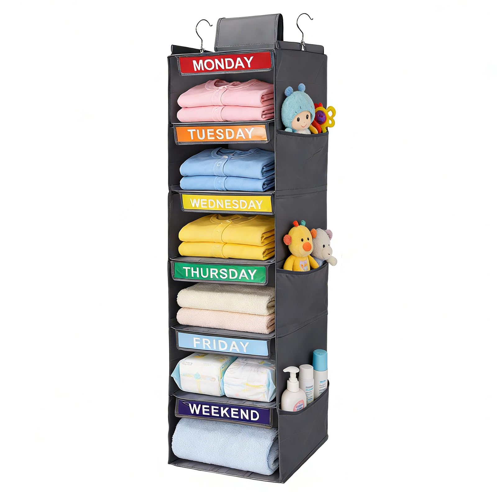 Yitriden 6-Shelf Hanging School Uniform Organiser, Weekly Monday to Friday Clothes Sorter for Socks, Hats & Wardrobe
