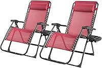 Vista 18 de S AFSTAR Silla de gravedad cero, silla de descanso de gran tamaño para exteriores con soporte para tazas y almohada desmontable, reclinable plegable