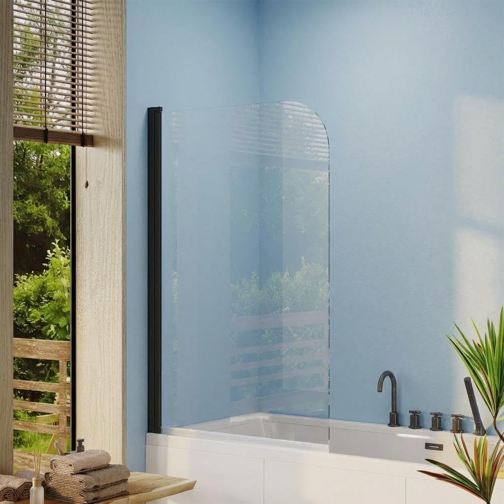 55x32 Inch Shower Door with 1/4" (6mm) Tempered Glass - Aluminum Alloy Frame, Fan-Shaped Design, Shower Door Fits Bathtub