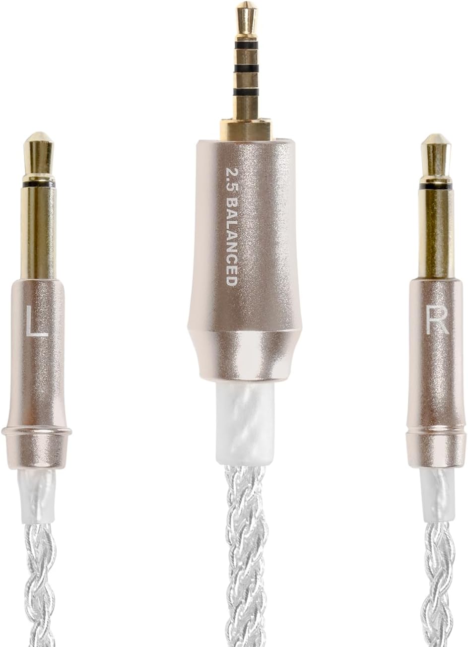 99 Series Silver Plated Upgrade Balanced 2.5mm Jack | Headphones HiFi Replacement 2.5mm Male to Dual TS Mono 3.5mm Male Connector Plug | Length 1.2m/3.9ft
