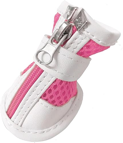 Miniatura 6 de Zunea Zapatos para perros pequeños para el pavimento caliente, botas de malla transpirable ajustables con cremallera antideslizante para perros y