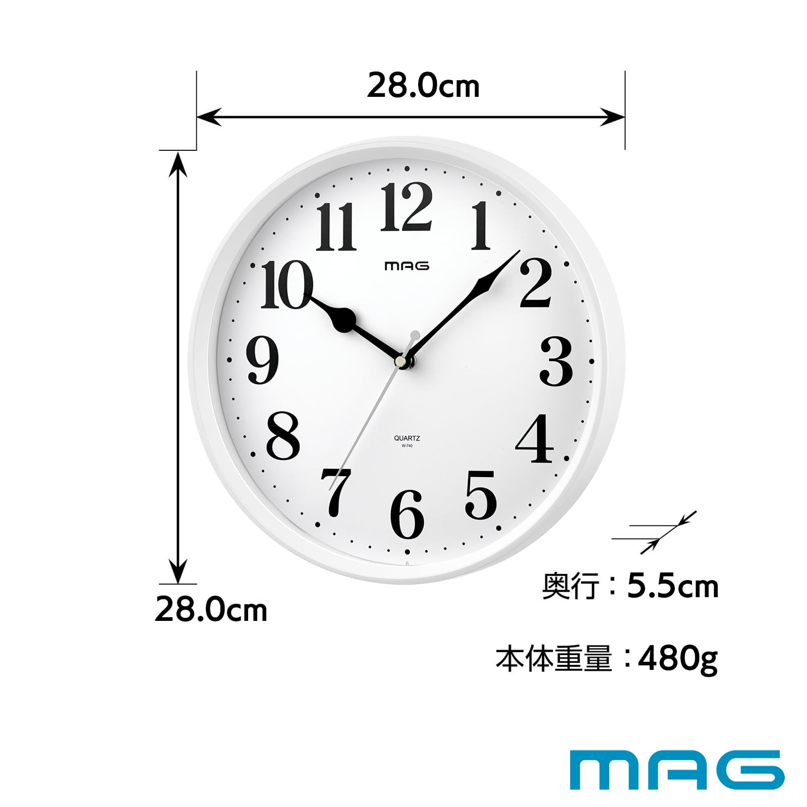 Amazon.co.jp: MAG(マグ) 掛け時計 壁掛け時計 アナログ 静音 連続秒針