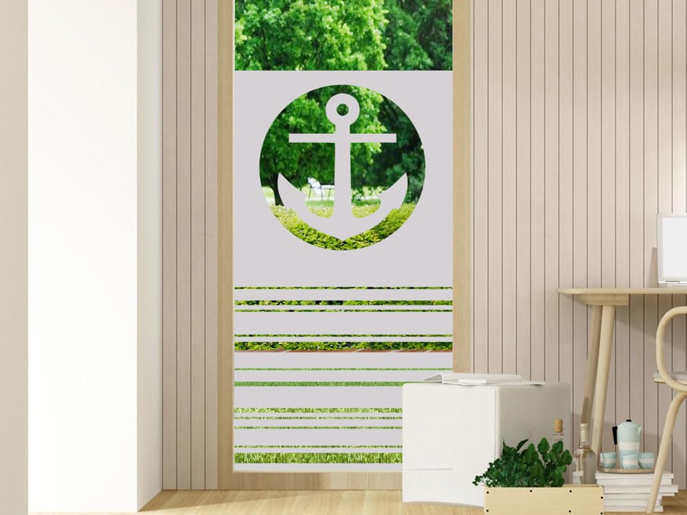 GRAZDesign Milchglasfolie - Sichtschutzfolie Fenster - Fensterfolie Blickdicht Motiv: maritim mit Anker und Streifen / 100x80cm Breite x Höhe