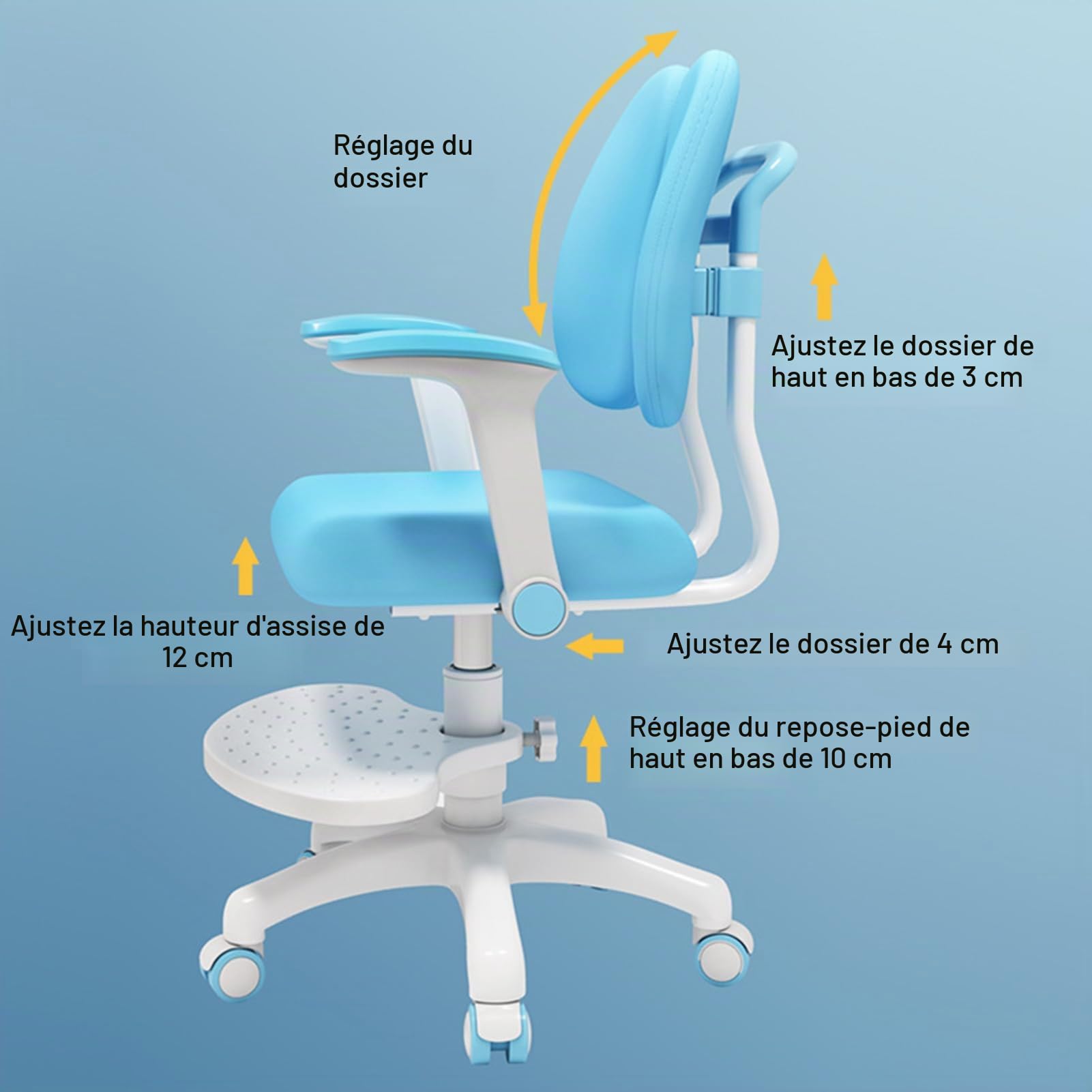 Chaise de Bureau pour Enfants, Chaise Ergonomique avec Accoudoirs et Repose-Pieds, Chaise d'Étude Réglable en Hauteur et en Profondeur pour Garçons et Filles, Fauteuil de Bureau Pivotante (Rose)