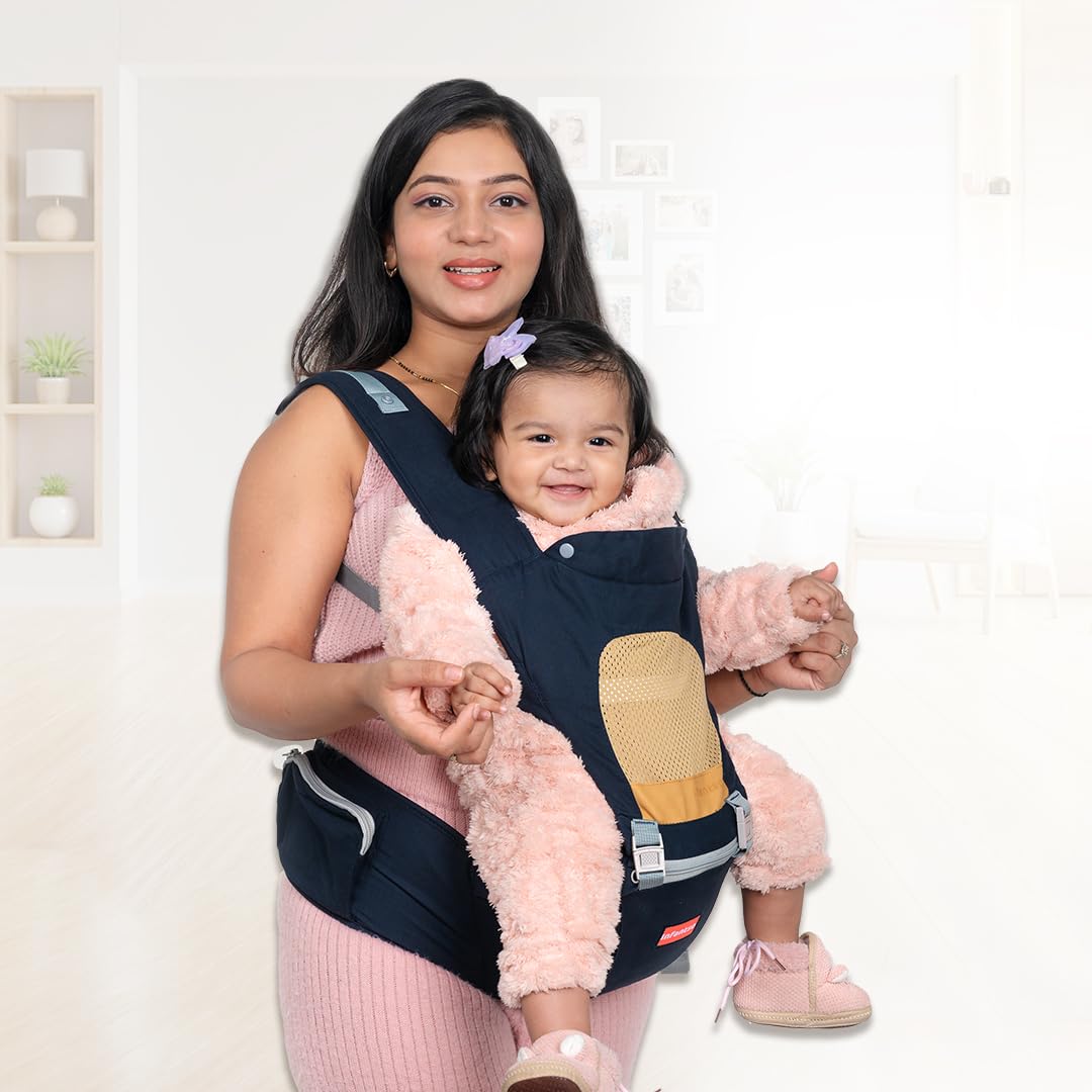 Infantso Premium Hip Seat Baby Carrier with 4 Adjustable Carry Positions, Carrier for 0 to 3 Years Baby with Hip Seat, Kangaroo Style Bag, Baby Carrying Bag for Newborn to Toddler, Weight Upto 15kgs