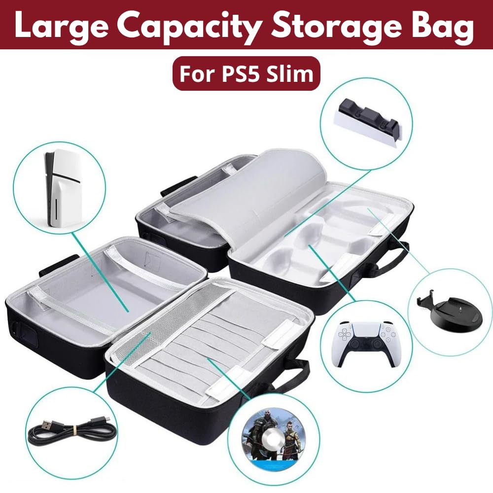 yantralay Funda de transporte para PS 5 Slim Console Gamepad Controller Auricular VR Travel Bag Playstatio n 5 Slim Accessories - Gris
