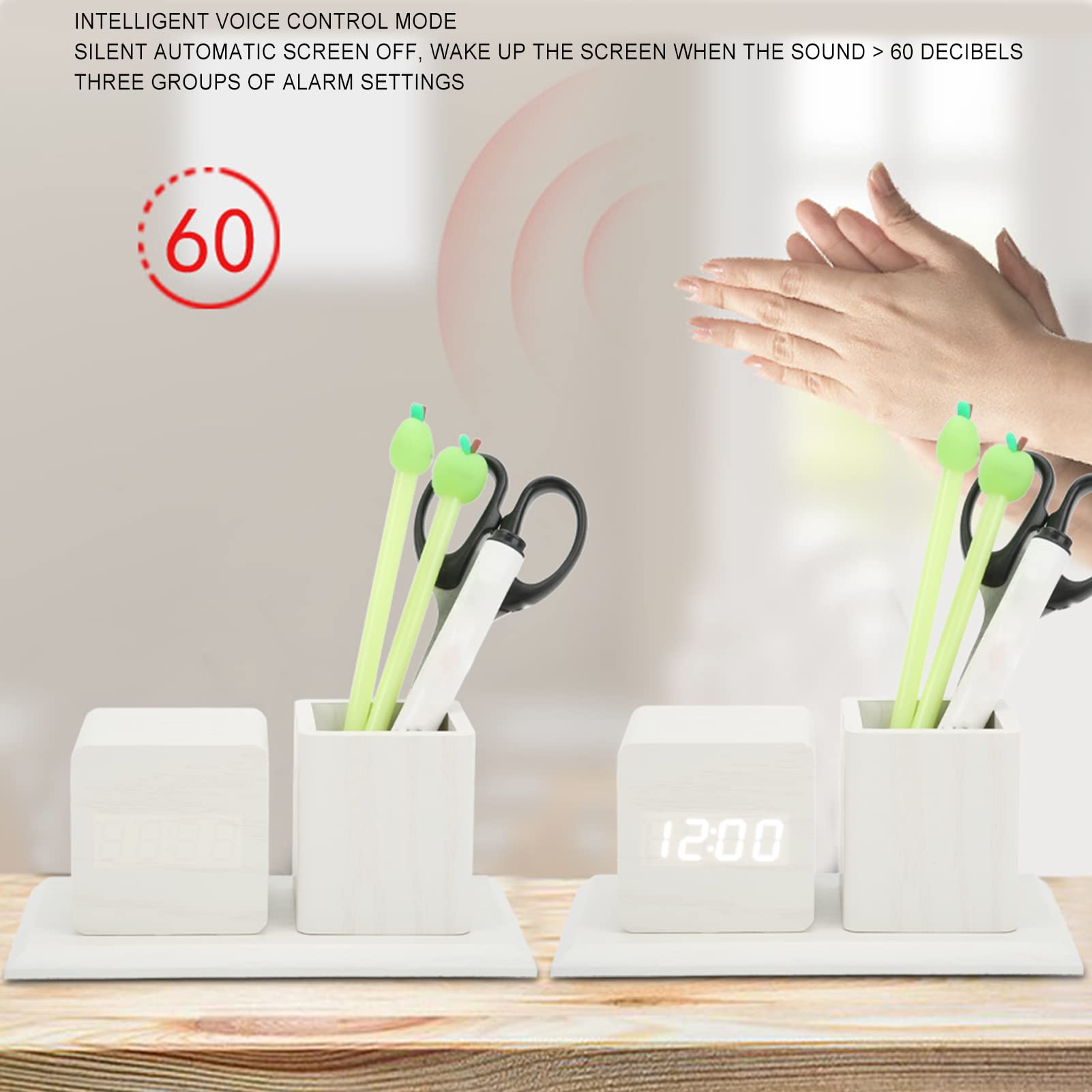 Amazon.co.jp: LEDデジタルディスプレイ付きペンホルダー時計、温度 