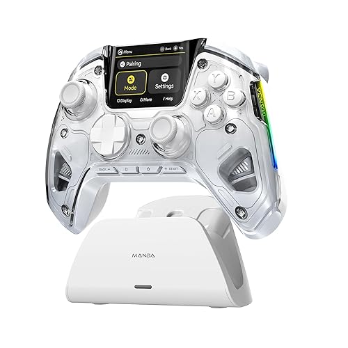 ManbaOne Interactive Screen Wireless Gaming Controller for PC/Switch/Switch 2/iOS/Android,Hall Effect Stick & Trigger,RGB Lighting,Remappable Buttons,1800mAh with Charging Dock (White) - White