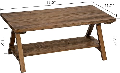 Miniatura 2 de Mesa de centro de madera maciza – 42.5 pulgadas Firwood Farmhouse Mesas de centro de madera rústica para sala de estar, mesa de centro rectangular
