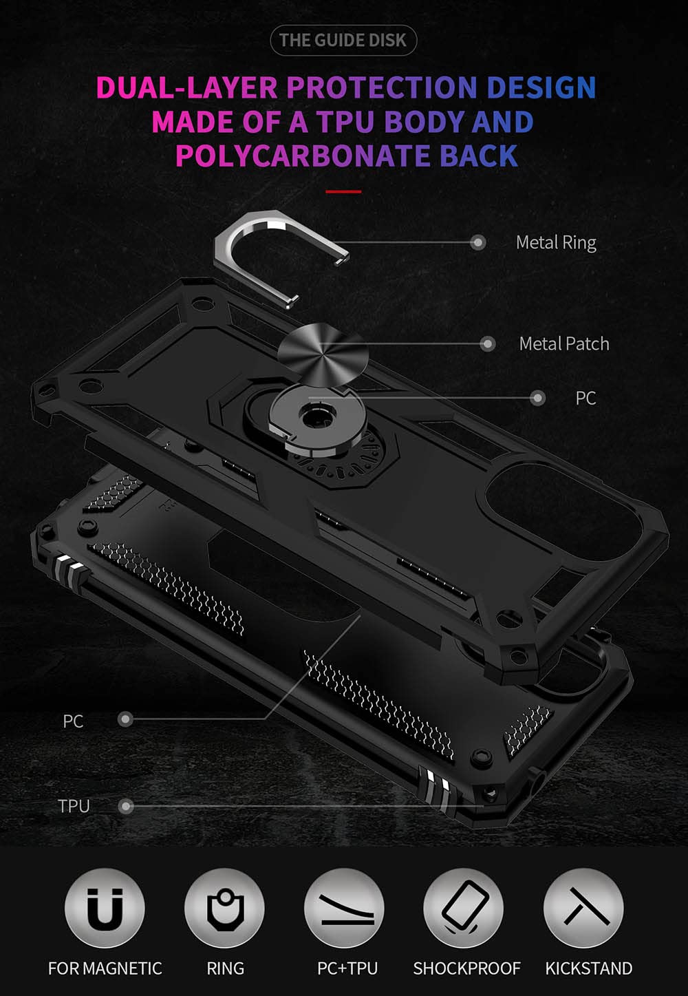 RonRun Cover Motorola Moto G22, con Protezione per Schermo Incorporata, 360° Gradi Rugged Trasparente Custodia Antiurto AntiGraffio Silicone Protezione ​Totale ​Custodia Nero