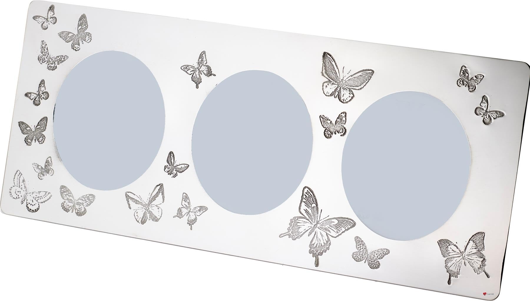 Cadre photo triptyque étain 3x2 pouces avec motif papillon et verre