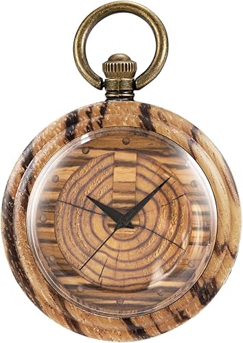 Miniatura 2 de Tiong Relojes de bolsillo de madera para hombre, hecho a mano, de madera de bambú, analógico, de cuarzo, con cadena, regalo para el día del padre