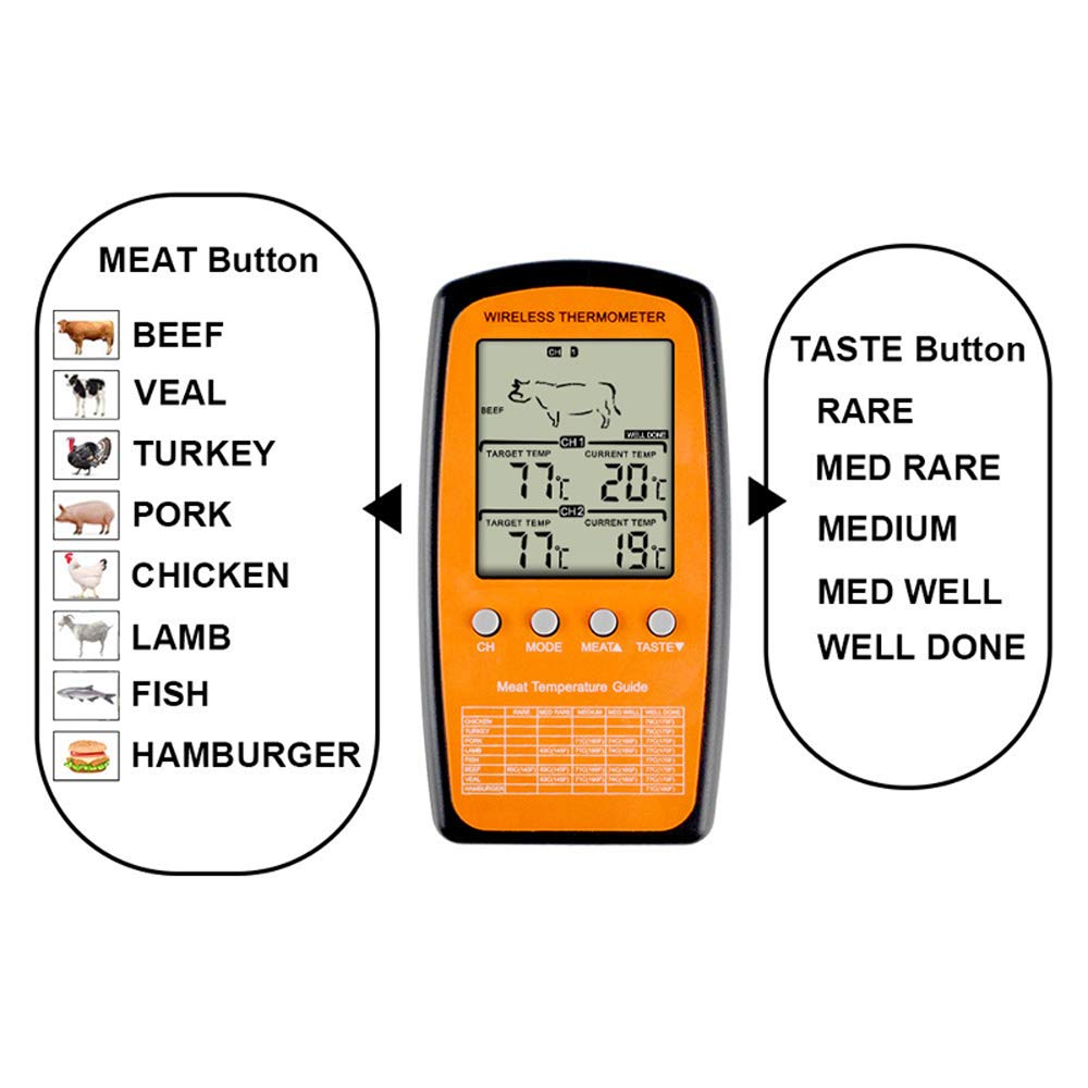 Gee Thermomètre numérique sans fil pour nourriture/four pour viande, eau, nourriture, barbecue, cuisine, minuterie de température, alarme