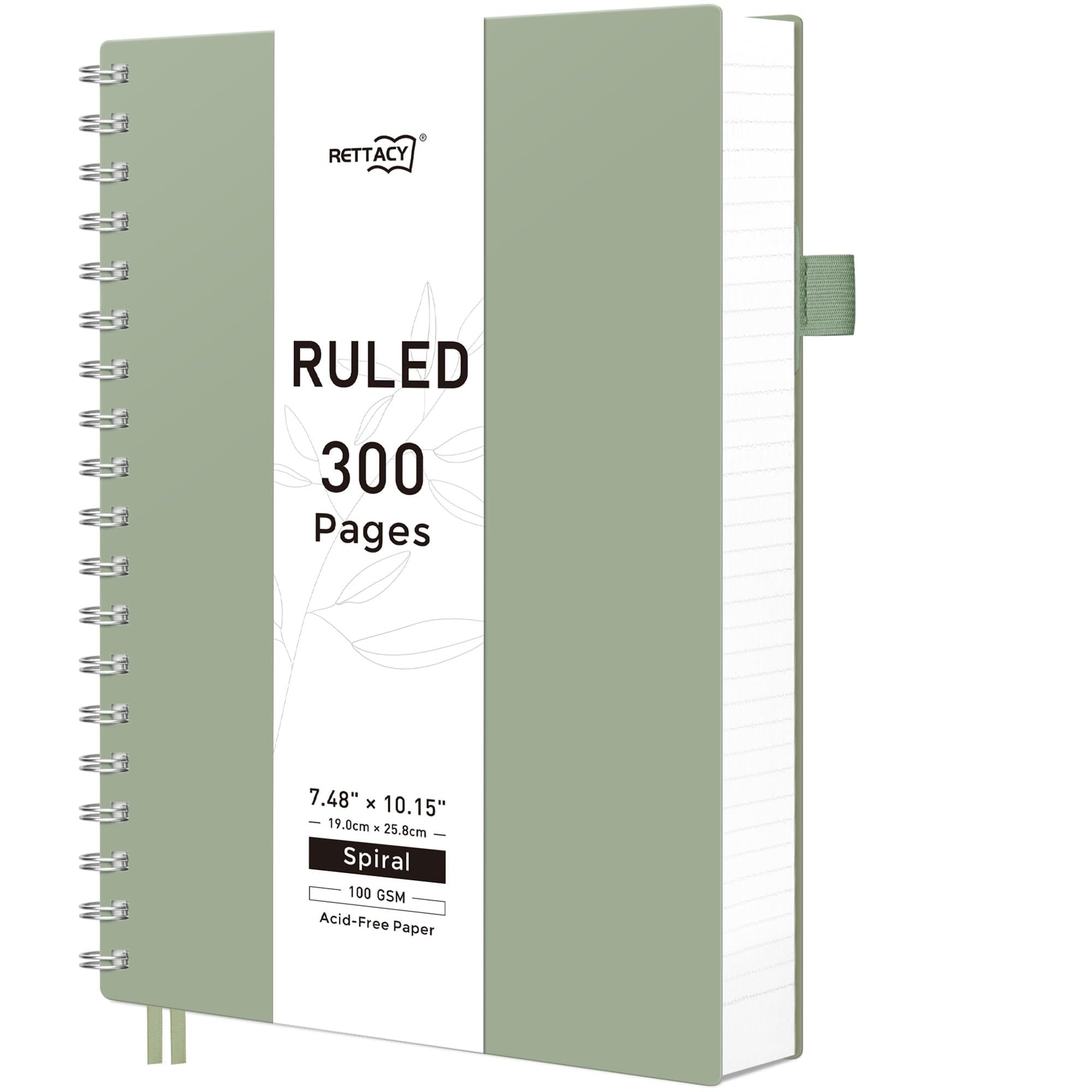 RETTACY B5 Spiral Notebook, 300 Pages Lined Journal, 100gsm College-Ruled Paper, PVC Hardcover for Women Men Work Office School, 19x25 cm - Light Green