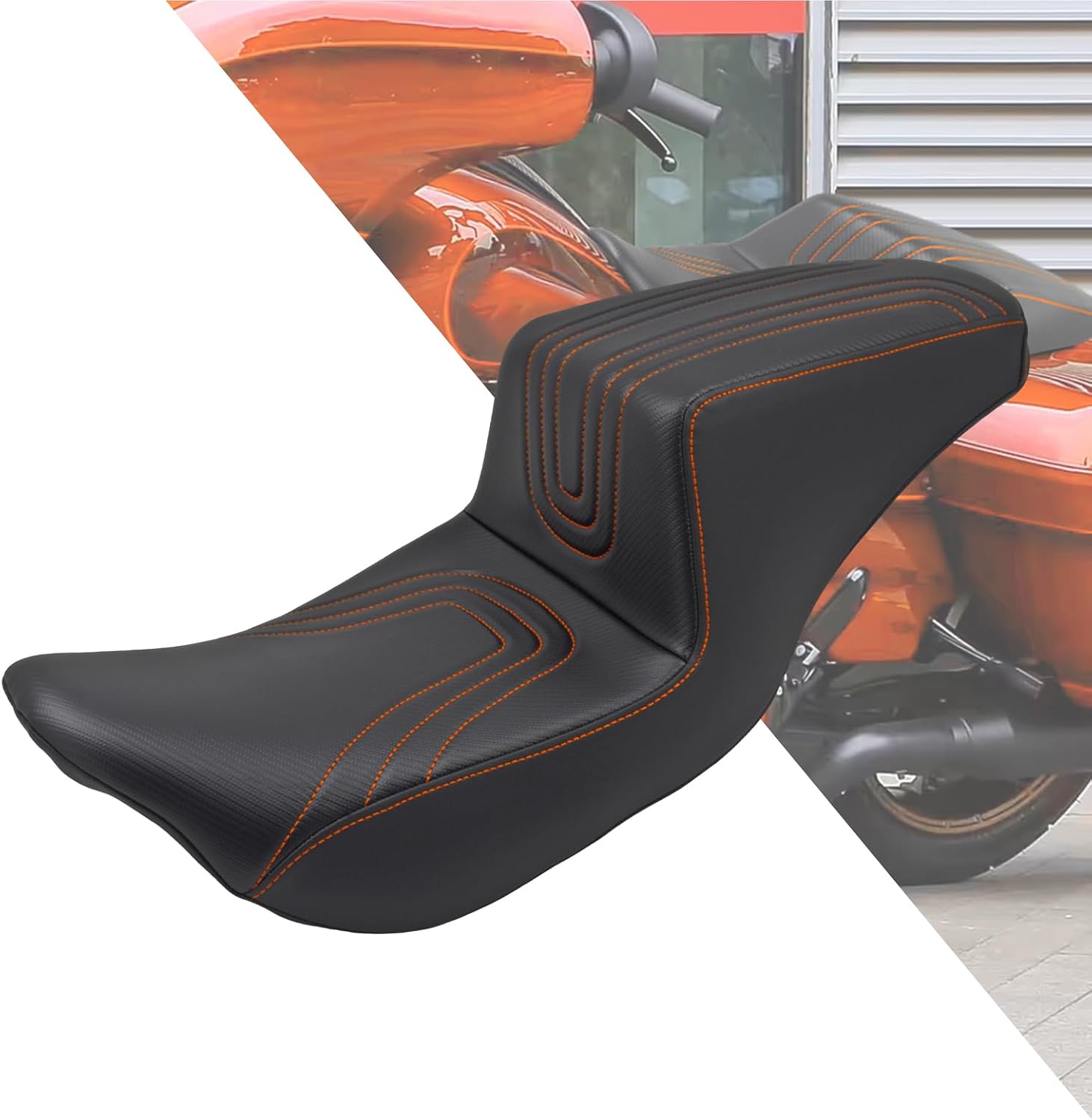 HDBUBALUS Motorcycle Seat Driver & Passenger Seat Fit For Harley Touring Road King Street Glide Road Glide Electra Glide 2009-2023 Orange Stitching