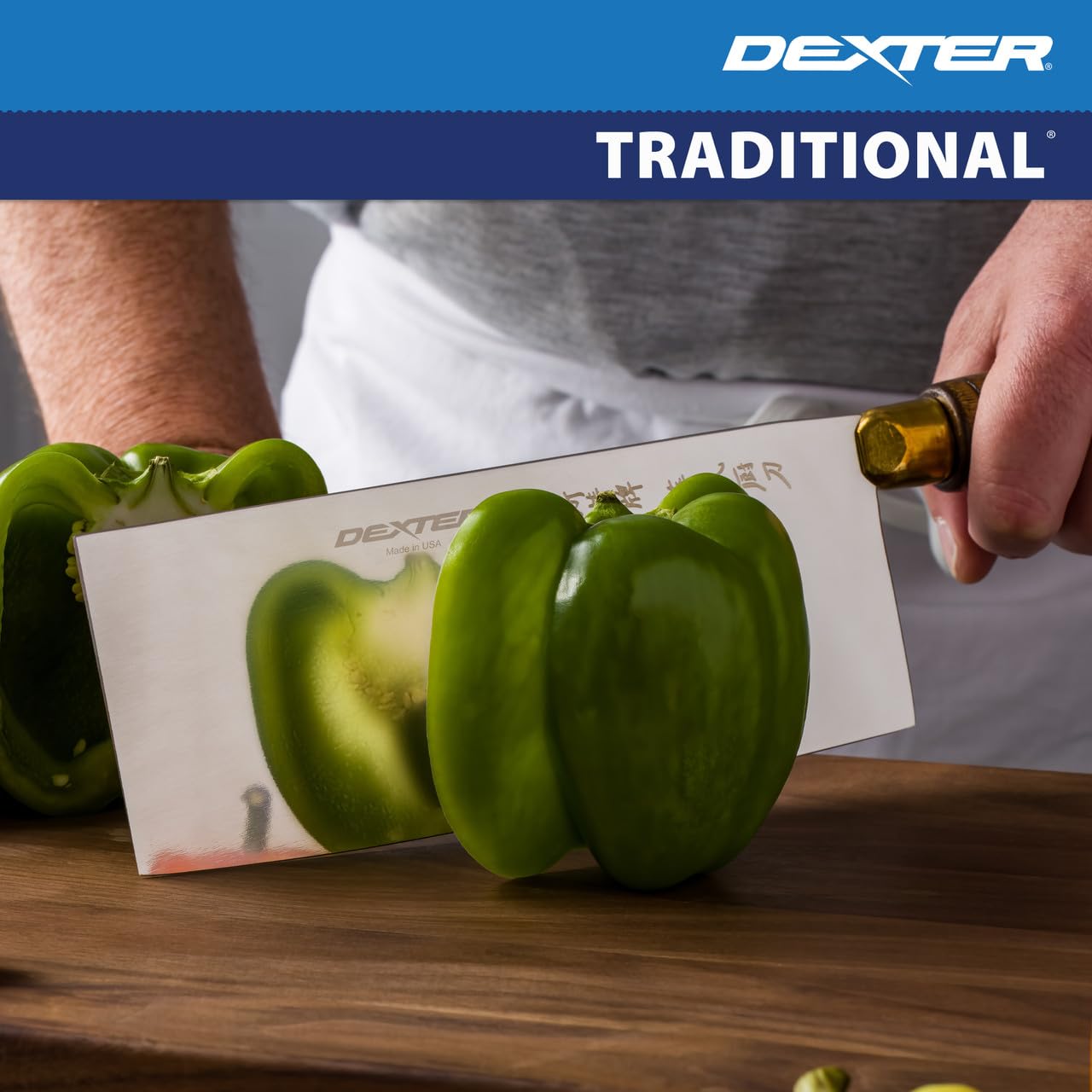 Dexter-Russell S5198 Traditional Chinese Chef’s Knife, 8" x 3-1/4" High Carbon Stain-Free Steel Blade, Walnut Handle, Professional USA Made Chef’s Knife for Precise Chopping and Slicing